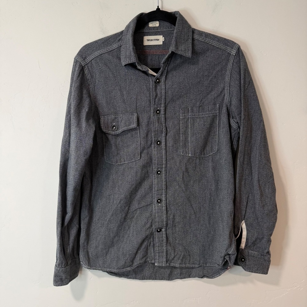 Taylor Stitch Mens Button Down Shirt 38 Gray Excellent Long Sleeve Cotton